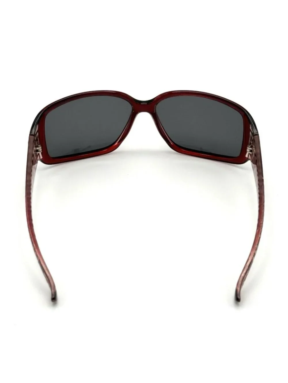 Fashion Rectangular Sunglasses Deep Burgundy Oxblood Frames Temple Medallion